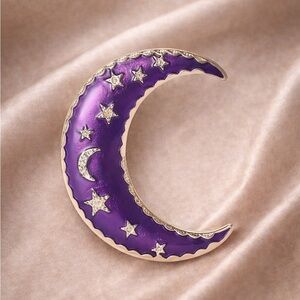 Purple Moon Crescent Gold Brooch